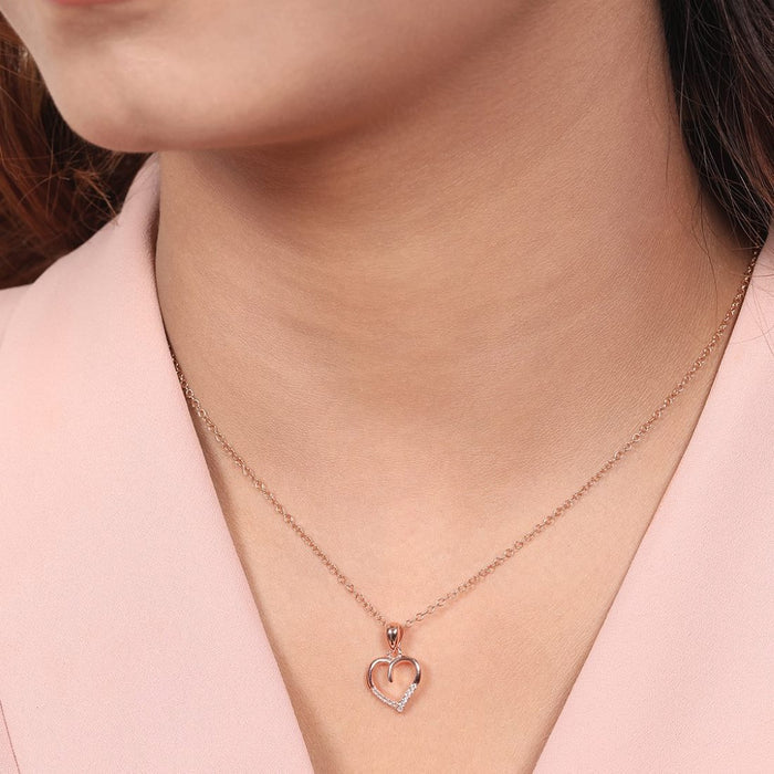 Rosy Devotion CZ-Heart 925 Sterling Silver Pendant with Chain