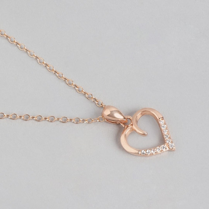 Rosy Devotion CZ-Heart 925 Sterling Silver Pendant with Chain
