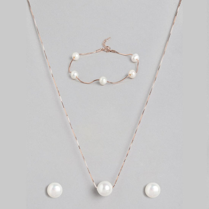 Rosy Elegance Rose Gold-Plated 925 Sterling Silver Jewelry Set with Freshwater Pearls
