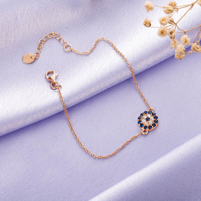 Rosy Guardian Evil Eye 925 Sterling Silver Rose Gold-Plated Evil Eye Bracelet