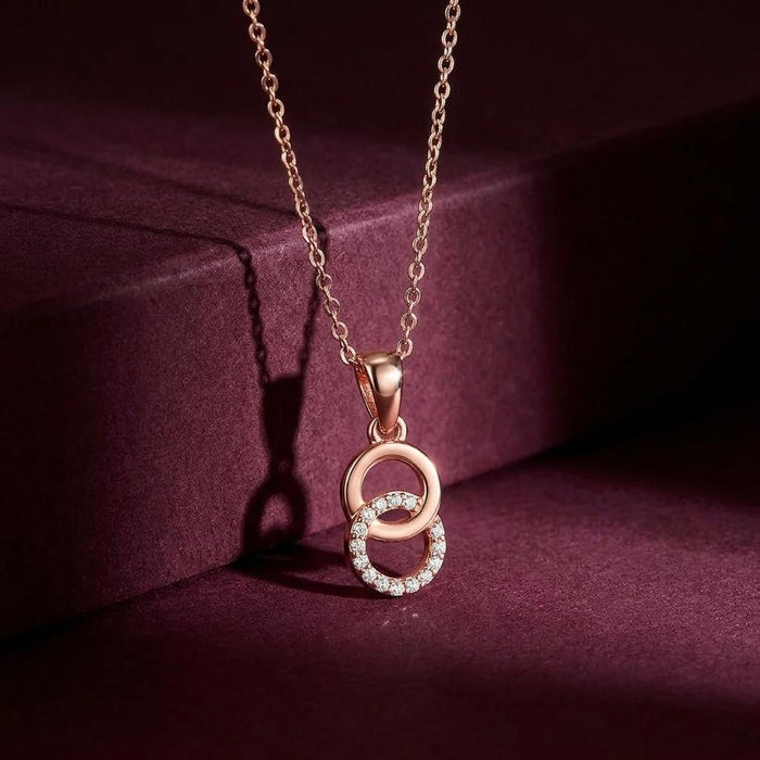 Rosy Halo Rose Gold-Plated Circular CZ 925 Silver Pendant with link Chain