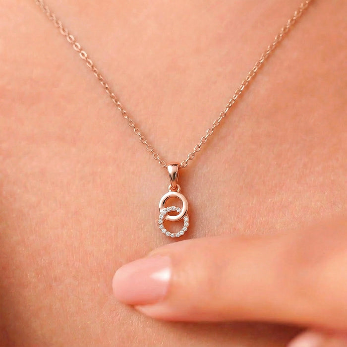 Rosy Halo Rose Gold-Plated Circular CZ 925 Silver Pendant with link Chain