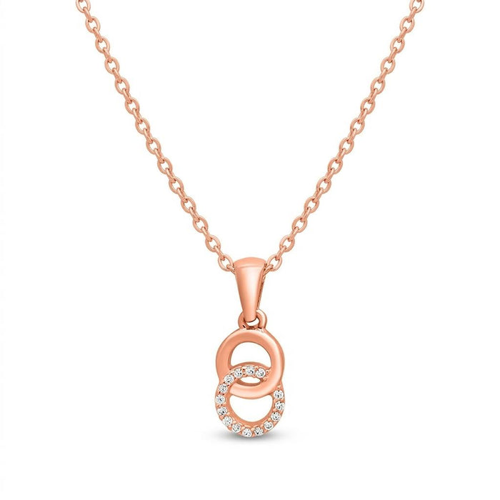 Rosy Halo Rose Gold-Plated Circular CZ 925 Silver Pendant with link Chain