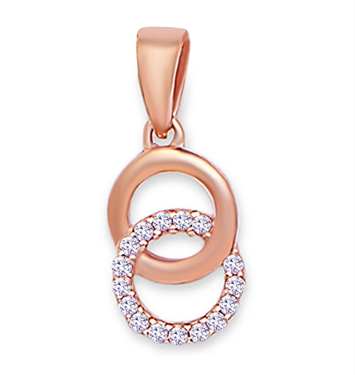 Rosy Halo Rose Gold-Plated Circular CZ 925 Sterling Silver Pendant with Chain