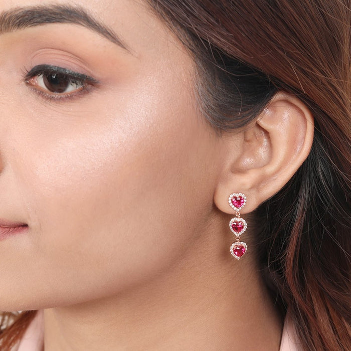 Rosy Love 925 Sterling Silver Heart Earrings with Cubic Zirconia