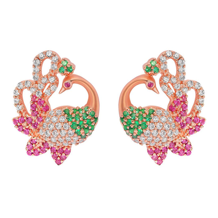 Rosy Peacock Elegance Rose Gold Plated 925 Silver Stud Earrings