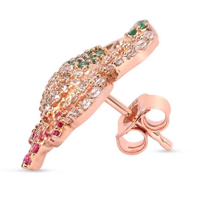 Rosy Peacock Elegance Rose Gold Plated 925 Silver Stud Earrings