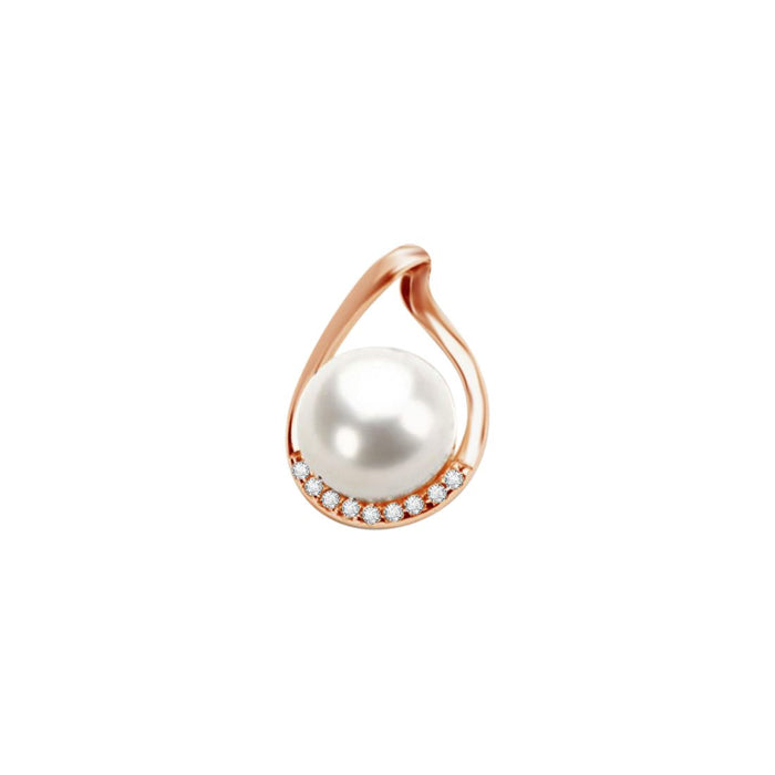 Rosy Radiance CZ-Pearl Rose Gold-Plated 925 Sterling Silver Pendant with Chain