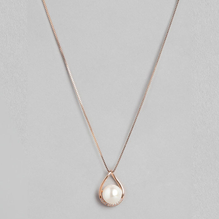 Rosy Radiance CZ-Pearl Rose Gold-Plated 925 Sterling Silver Pendant with Chain