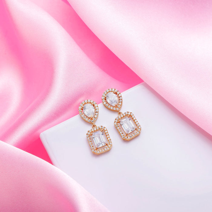 Rosy Radiance CZ Rose Gold-Plated 925 Sterling Silver Drop Earrings