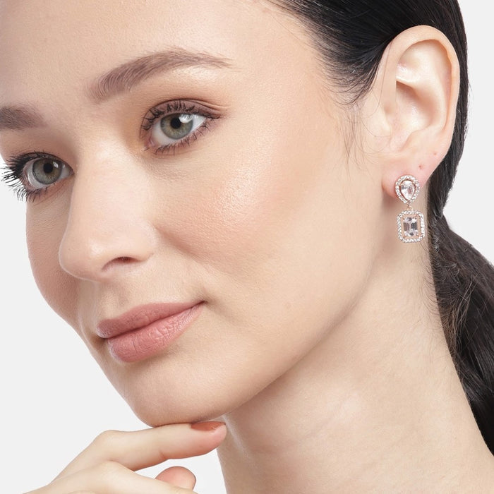 Rosy Radiance CZ Rose Gold-Plated 925 Sterling Silver Drop Earrings