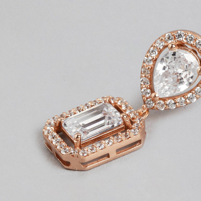 Rosy Radiance CZ Rose Gold-Plated 925 Sterling Silver Drop Earrings