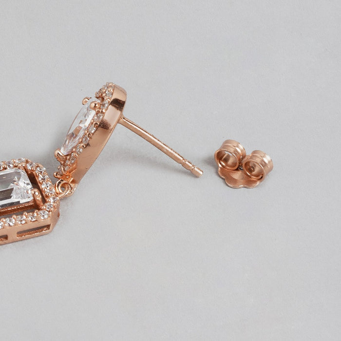 Rosy Radiance CZ Rose Gold-Plated 925 Sterling Silver Drop Earrings