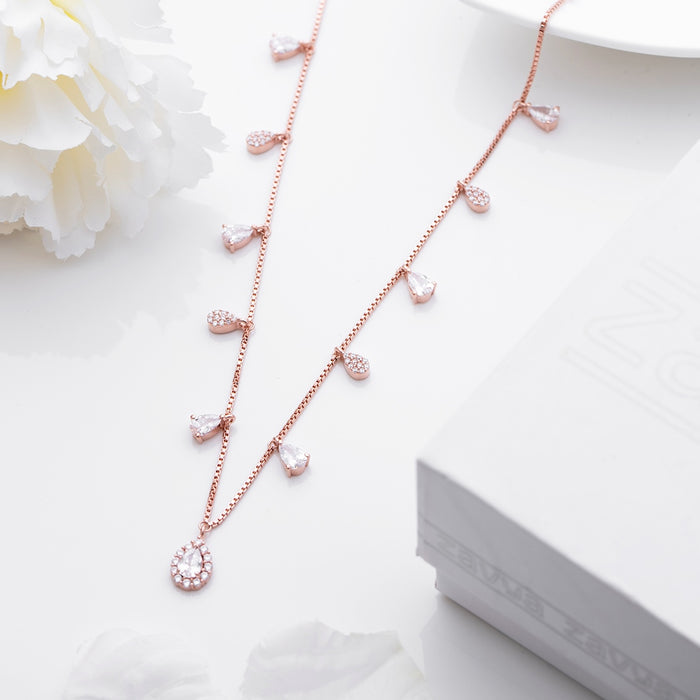 Rosy Radiance Rose Gold Plated CZ Droplet 925 Silver Necklace