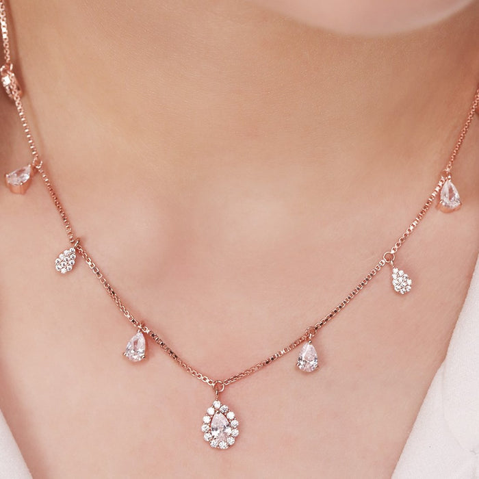 Rosy Radiance Rose Gold Plated CZ Droplet 925 Silver Necklace
