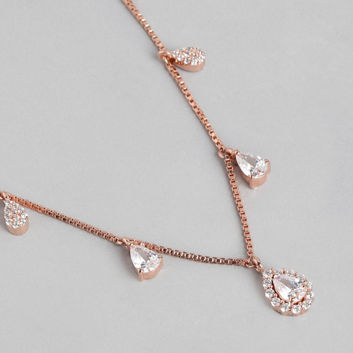 Rosy Radiance Rose Gold Plated CZ Droplet 925 Silver Necklace
