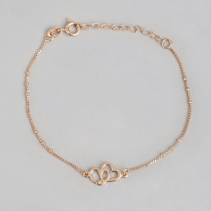 Rosy Romance Rose Gold-Plated 925 Sterling Silver Bracelet with Dual Hearts
