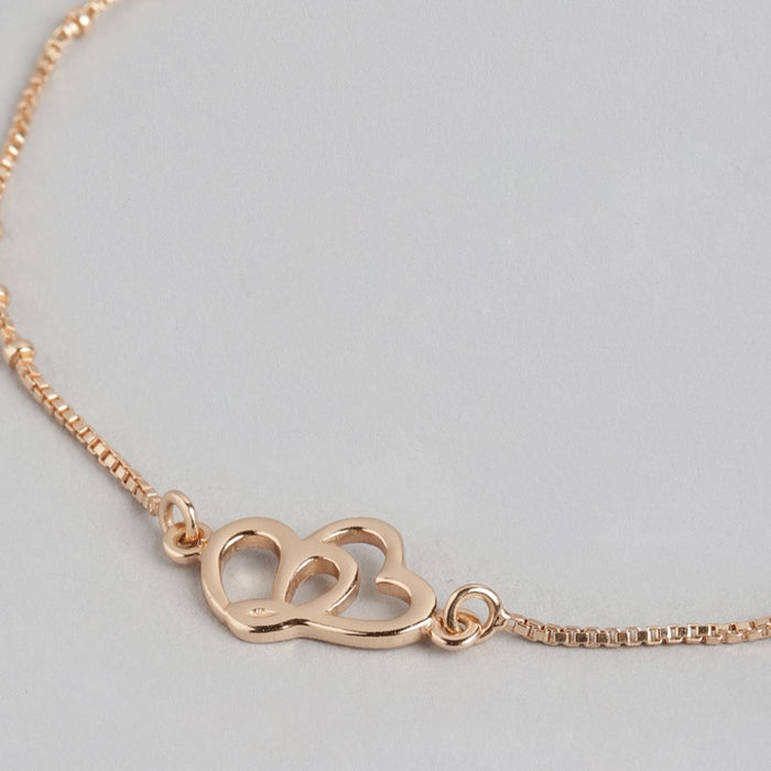 Rosy Romance Rose Gold-Plated 925 Sterling Silver Bracelet with Dual Hearts