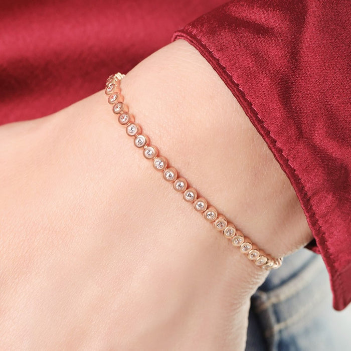 Rosy Solitaire Elegance Rose Gold-Plated Cubic Zirconia 925 Sterling Silver Bracelet
