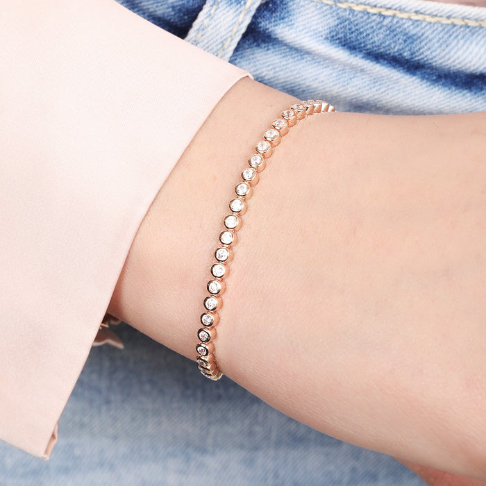 Rosy Solitaire Elegance Rose Gold-Plated Cubic Zirconia 925 Sterling Silver Bracelet