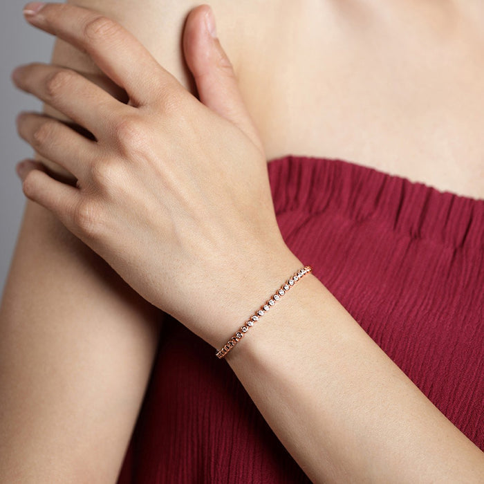 Rosy Solitaire Elegance Rose Gold-Plated Cubic Zirconia 925 Sterling Silver Bracelet