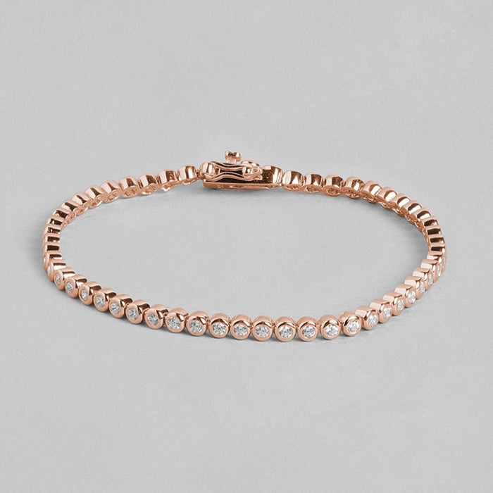 Rosy Solitaire Elegance Rose Gold-Plated Cubic Zirconia 925 Sterling Silver Bracelet