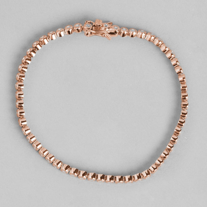 Rosy Solitaire Elegance Rose Gold-Plated Cubic Zirconia 925 Sterling Silver Bracelet