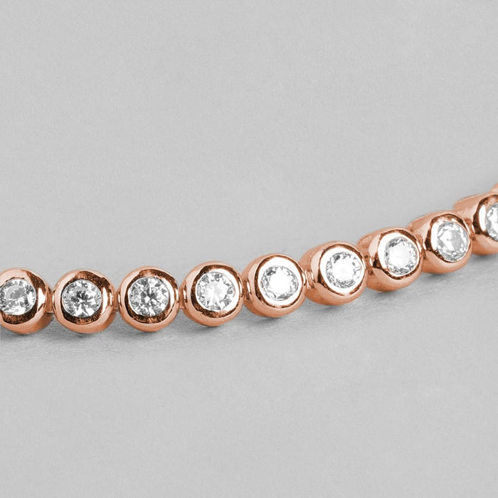 Rosy Solitaire Elegance Rose Gold-Plated Cubic Zirconia 925 Sterling Silver Bracelet