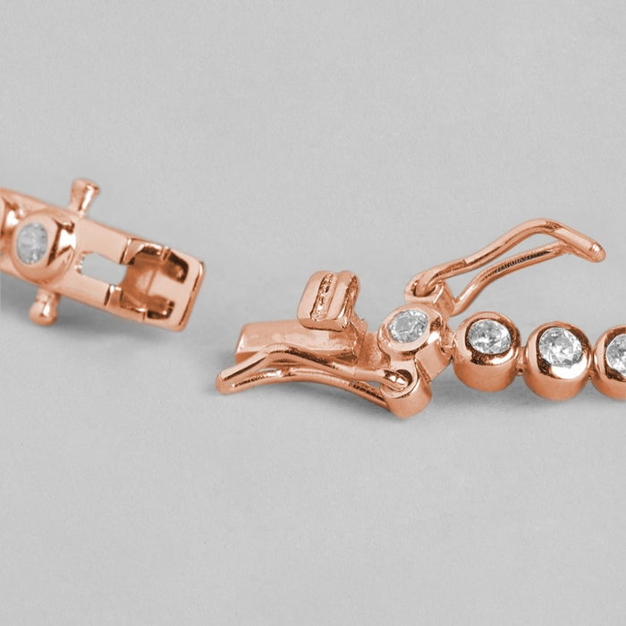 Rosy Solitaire Elegance Rose Gold-Plated Cubic Zirconia 925 Sterling Silver Bracelet