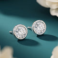 Round CZ Solitaire Rhodium Plated 925 Sterling Silver Stud Earrings