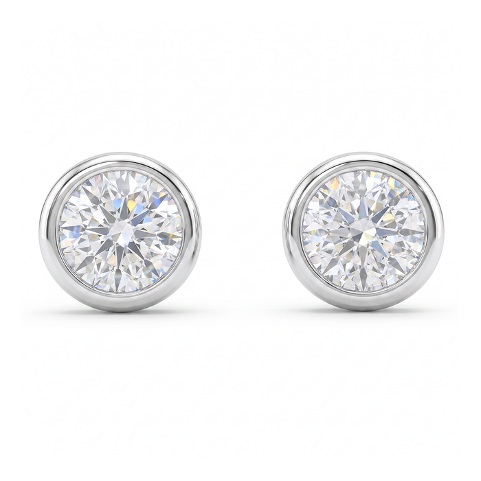 Round CZ Solitaire Rhodium Plated 925 Sterling Silver Stud Earrings