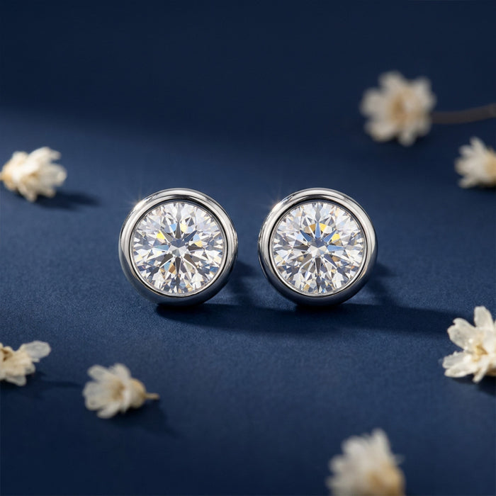 Round CZ Solitaire Rhodium Plated 925 Sterling Silver Stud Earrings