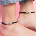Round Green Stone Rhodium Plated 925 Sterling Silver Drawstring Anklet