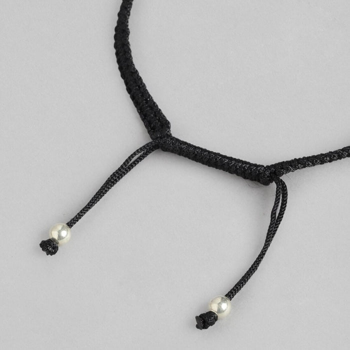 Round Green Stone Rhodium Plated 925 Sterling Silver Drawstring Anklet
