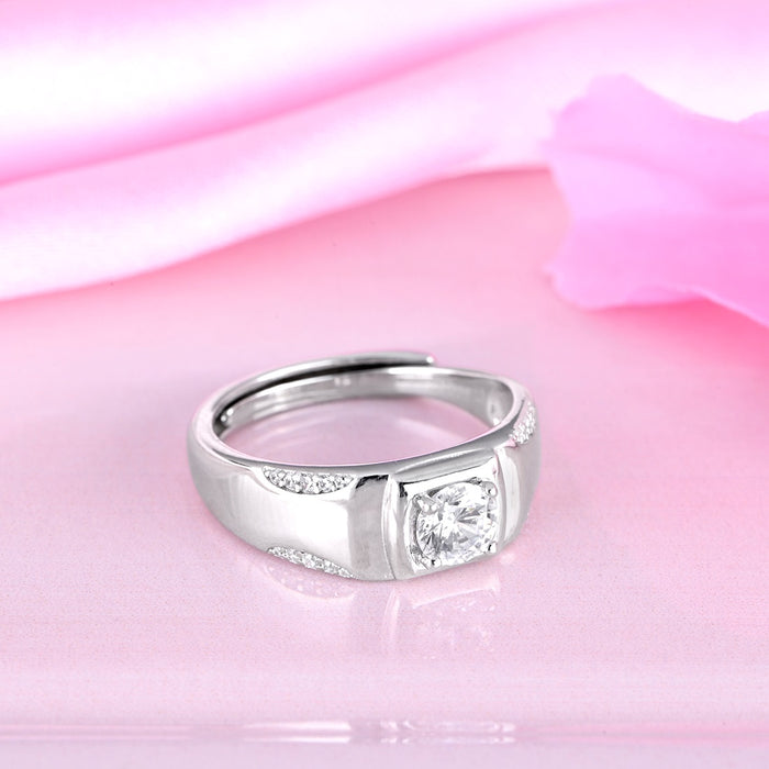 Men's adjustable 925 Sterling Silver solitaire ring on pink silk. Perfect jewellery gift for him – Zavya