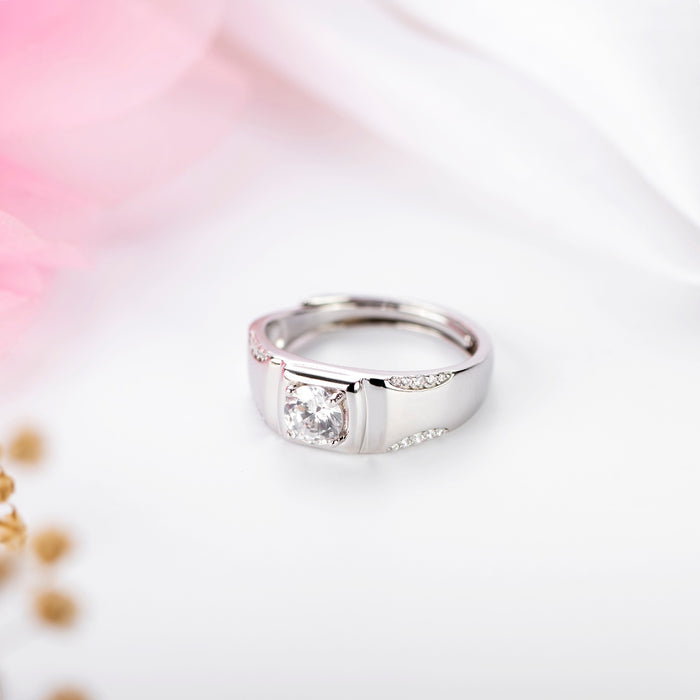 Adjustable 925 Sterling Silver solitaire ring with a clear center stone. Ideal jewellery gift for him – Zavya