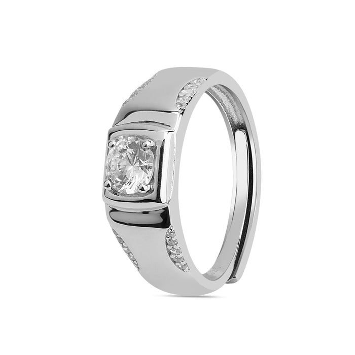 Adjustable 925 Sterling Silver solitaire ring for men with side stones. Ideal jewellery gift for him. – Zavya