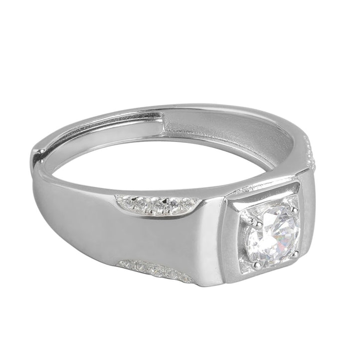 Men's adjustable 925 Sterling Silver ring with a round solitaire stone. Perfect gift for him – Zavya