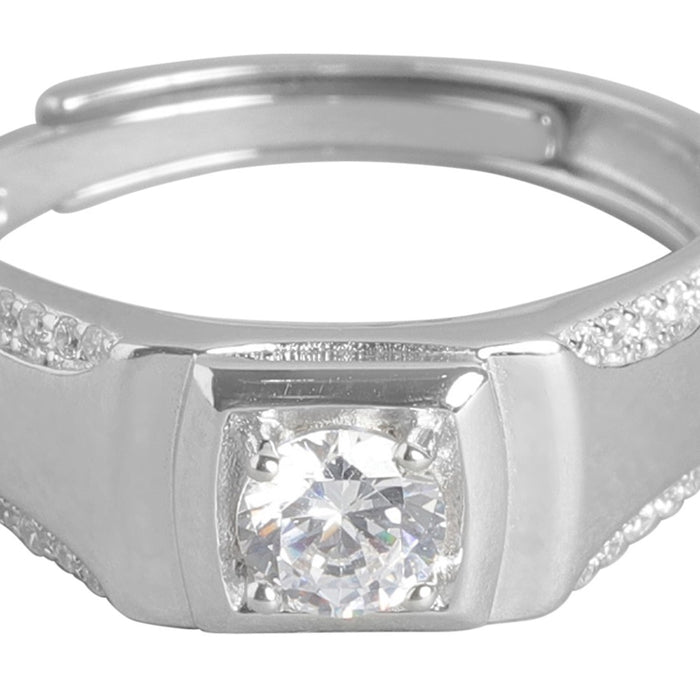 Adjustable 925 Sterling Silver men's ring with a sparkling solitaire. Ideal jewellery gift for him – Zavya