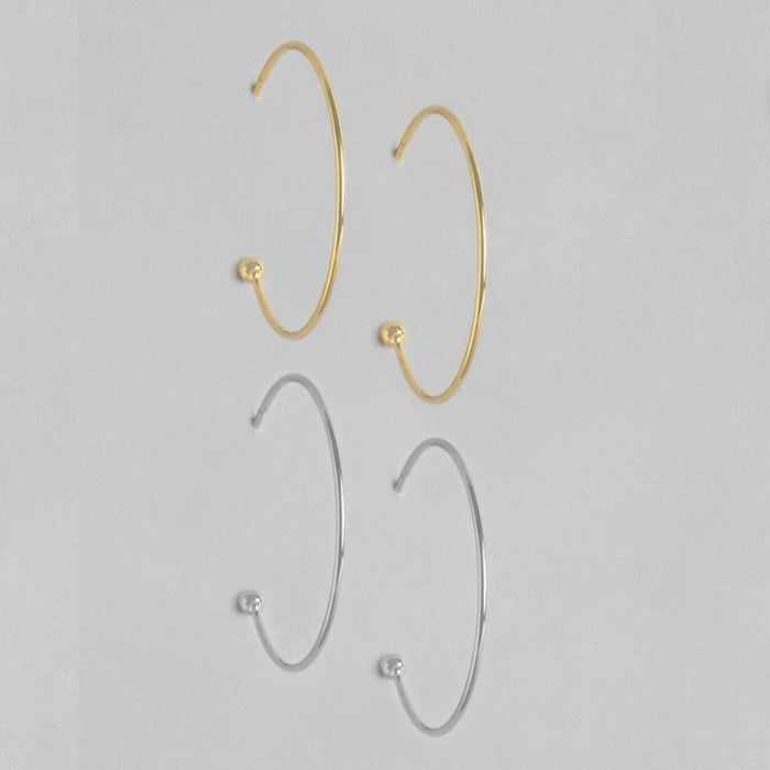 Rounded Gold & Rhodium Plated Hoops 925 Sterling Silver Earring Combo