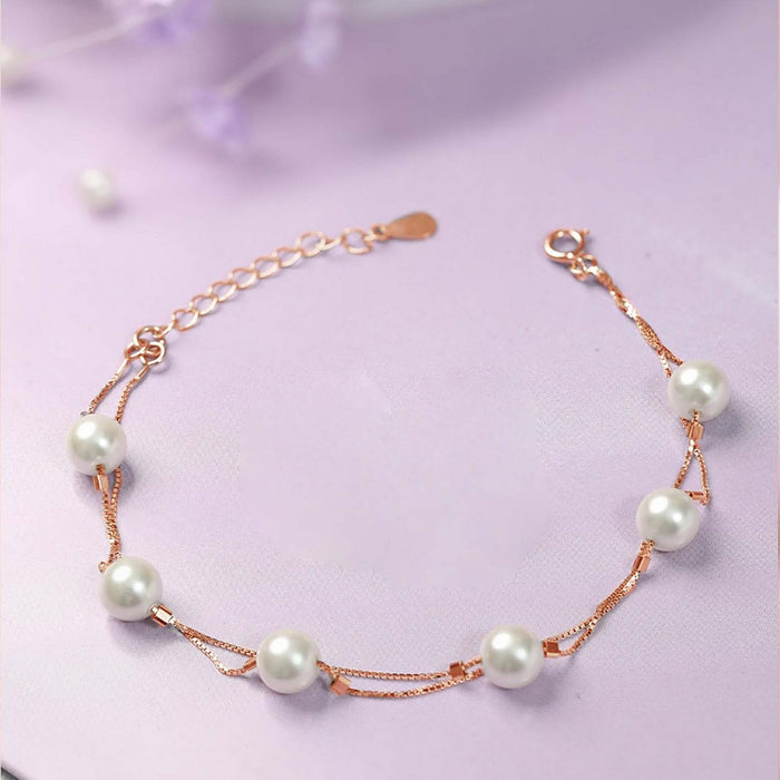 Royal Freshwater Pearl 925 Silver Bracelet in Rose Gold
