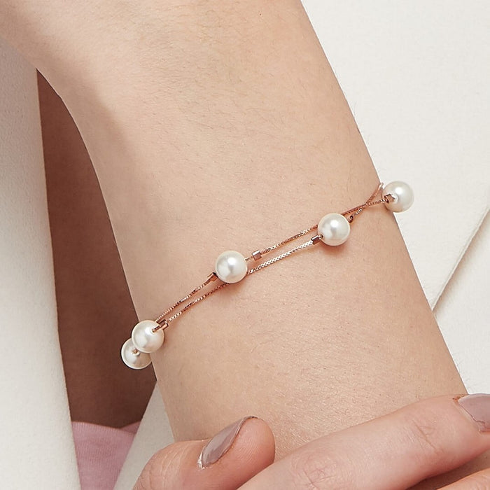 Royal Freshwater Pearl 925 Silver Bracelet in Rose Gold