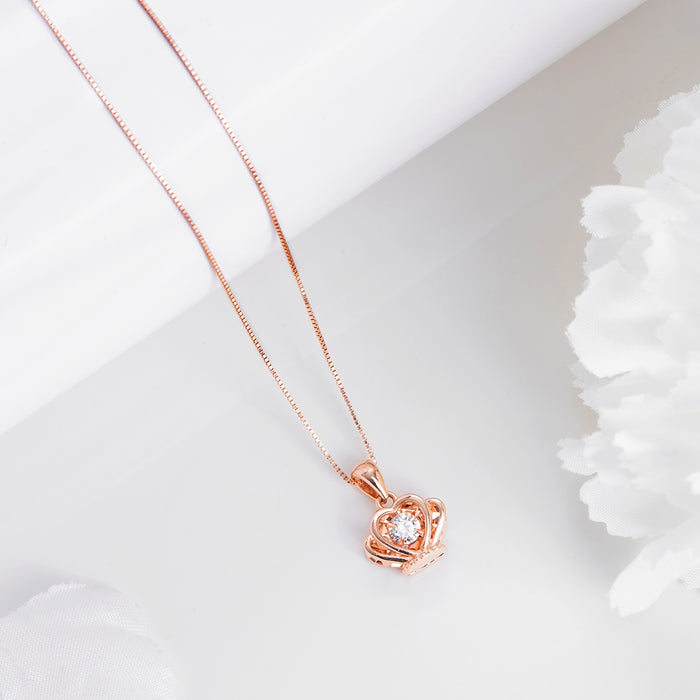 Royal Radiance Rose Gold Plated CZ Crown 925 Sterling Silver Necklace