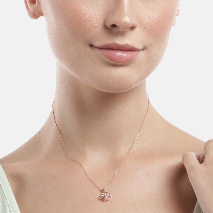 Royal Radiance Rose Gold Plated CZ Crown 925 Sterling Silver Necklace