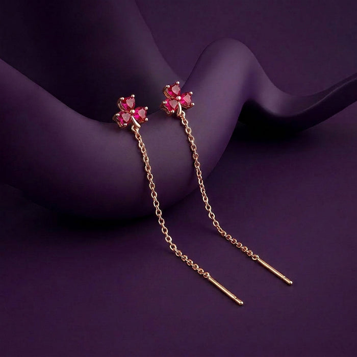 Ruby Clover Chain Drop Rose Gold Plated 925 Sterling Silver Earrings