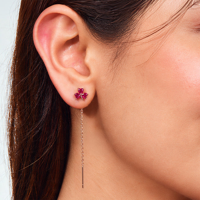Ruby Clover Chain Drop Rose Gold Plated 925 Sterling Silver Earrings