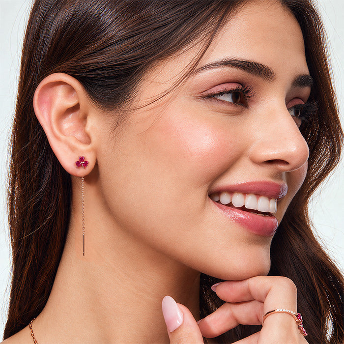 Ruby Clover Chain Drop Rose Gold Plated 925 Sterling Silver Earrings