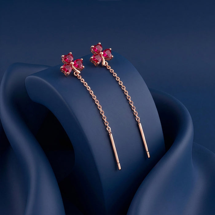 Ruby Clover Chain Drop Rose Gold Plated 925 Sterling Silver Earrings