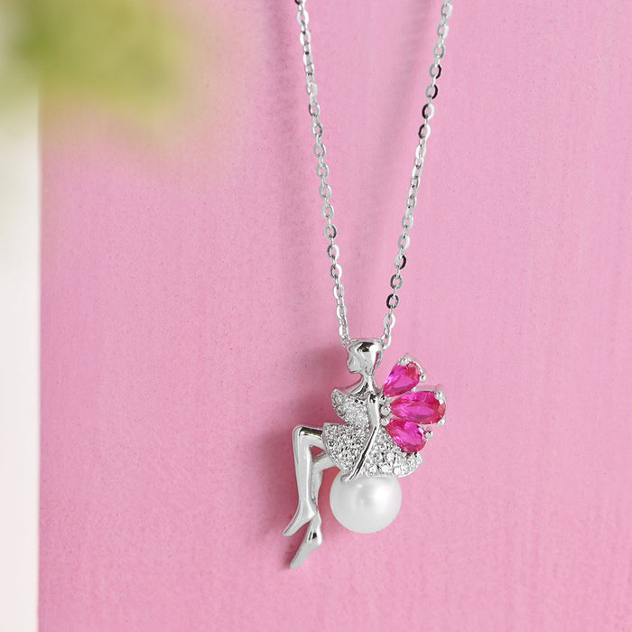 Ruby Clover Lady 925 Sterling Silver CZ Necklace (Zavya Signature)