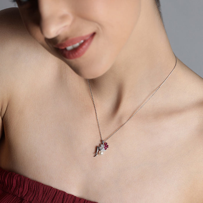 Ruby Clover Lady 925 Sterling Silver CZ Necklace (Zavya Signature)